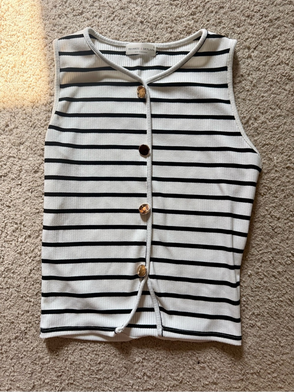White and Black Striped Button-Front Tank Top